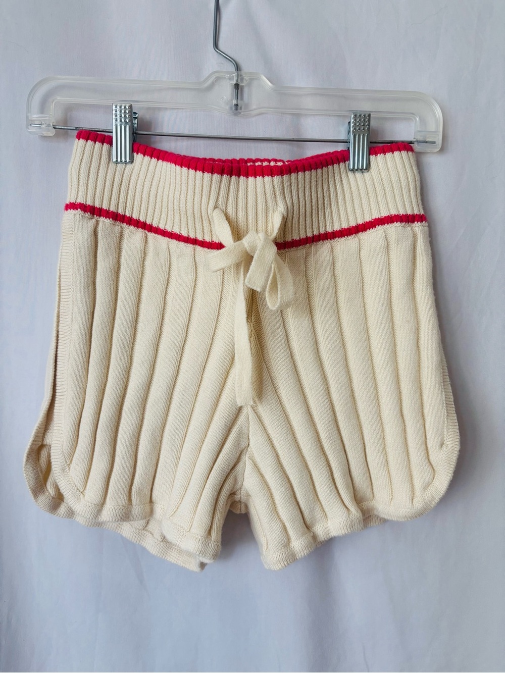 Cashmere Cotton Knit Shorts Cream Varsity Trim Faherty Womens S
